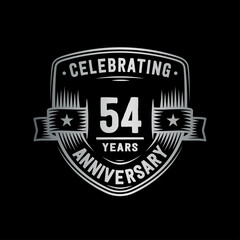 54 years anniversary celebration shield design template. Vector and illustration