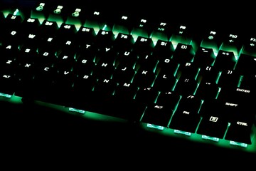 Keyboard, modern technology, communication. Illuminated keyboard.