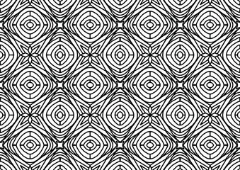 seamless tile with abstract flowers and circles drawn on a white background for coloring, vector, seamless pattern