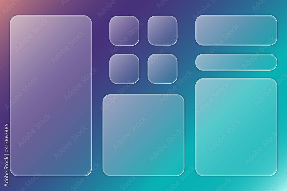 Fototapete set of transparent plates with place for text in trendy style glassmorphism or frosted glass on abst
