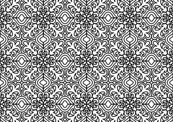 seamless pattern drawn with abstract flowers in folk style on a white background for coloring, vector, tile