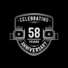 58 years anniversary celebration shield design template. Vector and illustration