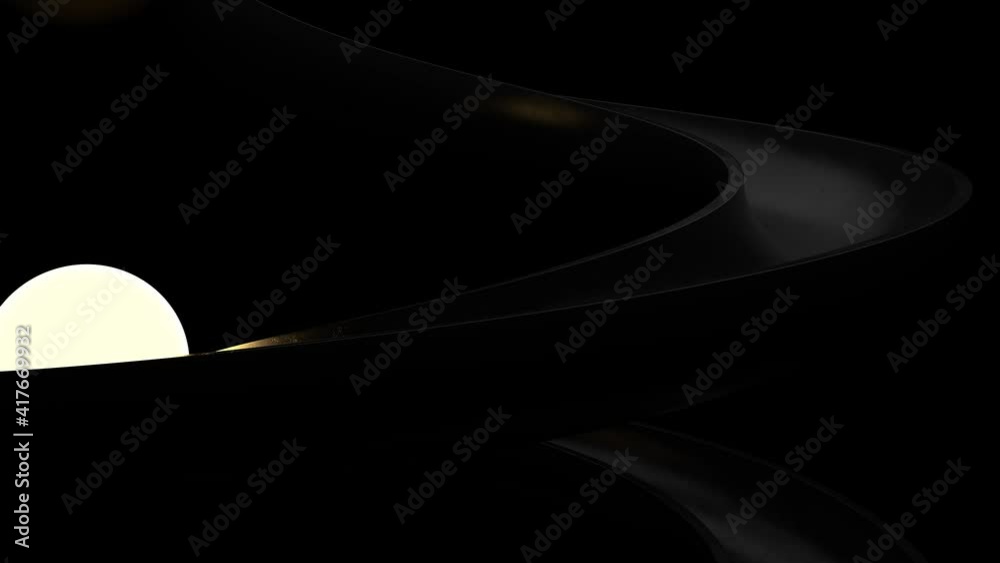 Poster 3d render of a sphere rolling down the pipe. loopable animation sequence. the sphere is a half-illum