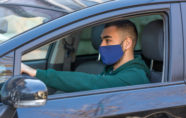 health protection, safety and pandemic concept,taxi driver on his car