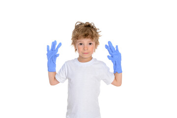 Demonstration of sterile blue medical gloves
