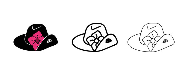 Anzac day hat on poppy flower icon icon design. The poppy flower is the symbol soldiers wear on their hats. Logo, web and banner design. Illustration. Line silhouette and editable icon.