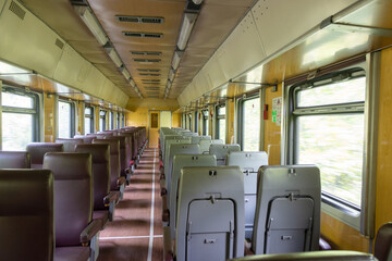 The train Moscow - Ostashkov. Tver region, Russia.