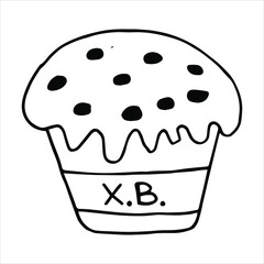 Hand drawn easter cake, bread. Doodle vector illustration in cute style. Element for greeting cards, posters, stickers and seasonal design. Isolated on white background