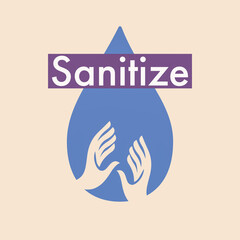 hands holding a vector, Save water, environment awareness concept, sanitize text written in abstract background, hands, water drops, blank copy space, graphic design illustration