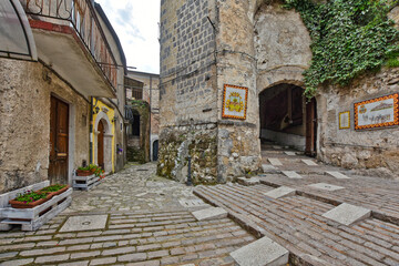 A narrow street in the medieval town of Pietramelara, in the province of Caserta, Italy.