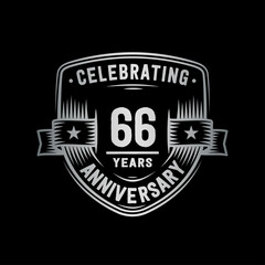 66 years anniversary celebration shield design template. Vector and illustration