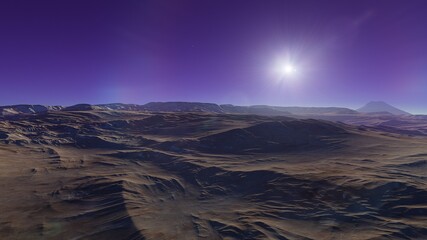 science fiction wallpaper, cosmic landscape, realistic exoplanet, abstract cosmic texture, beautiful alien planet in far space, detailed planet surface, 3d render