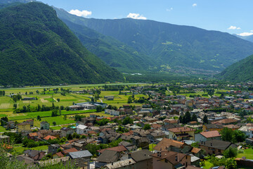 Panoramic view of Valtellina from Ardenno at summer