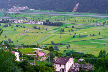 Panoramic view of Valtellina from Ardenno at summer