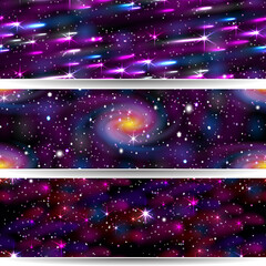 Space Objects. Three Long Seamless Backgrounds.