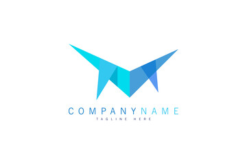 Obraz premium Letter M Logo blue bird paper craft flying in frame art isolated on background design vector logo template