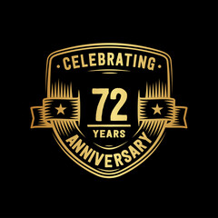 72 years anniversary celebration shield design template. Vector and illustration
