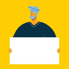Vector illustration of man with banner for use in advertising, presentations, brochures, blogs, documents and forms