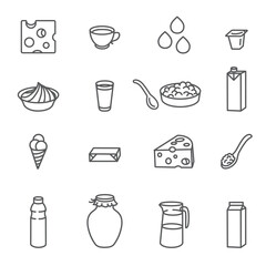 Milk and Dairy. Set of Outline Icons.