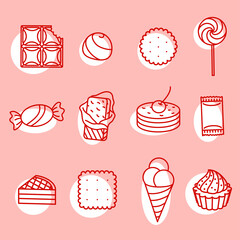 Sweets and confectionery. Set of Outline Icons.