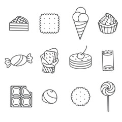 Sweets and confectionery. Set of Outline Icons.