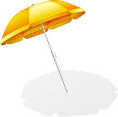 Fold Beach Umbrella With Shadow. Isolated on white.