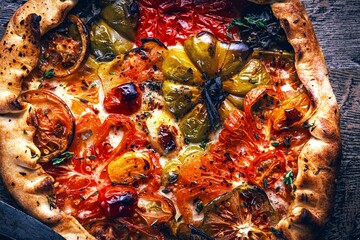 Obraz na płótnie Canvas Fresh Homemade Italian Pizza, with Large cow heart tomatoes. Pizza margarita
