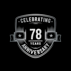 78 years anniversary celebration shield design template. Vector and illustration