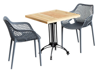 plastic chairs and table