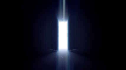 Door Opening to the brilliant Future, way to Heaven and Success. 3D illustration.