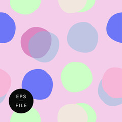 Cute hand drawn polka dots polka dot seamless pattern. Round shapes uneven circles pretty blue mint green lilac pink background. Editable timeless classic with a twist wrapping paper wallpaper textile