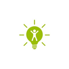 White silhouette of man in green shining bulb. New idea pictogram. Innovation, inspiration icon