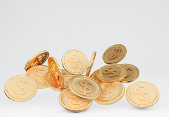 Earnings gold money rain. Golden coins of million dollars lottery games prize. Cash explosion and flying coin