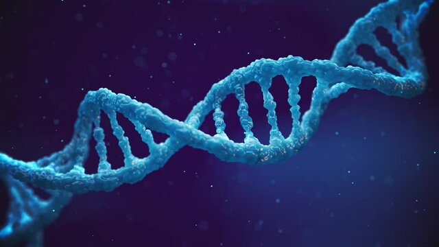 Animation of a moving double helix DNA molecule. Molecular genetics and gene mutation concept.