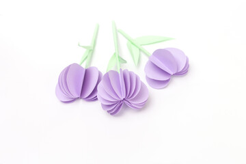 DIY purple paper tulips flowers, DIY, spring holiday craft activity for kids