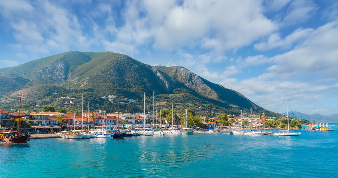 Landscape with  Nidri harbour and village, Lefkada, Greece