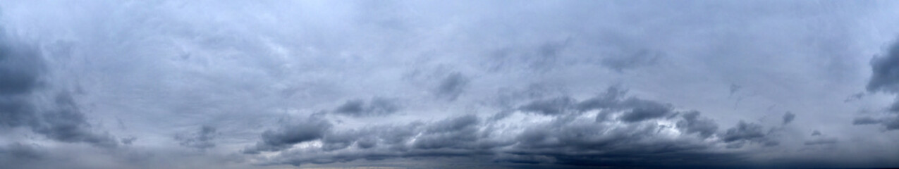 Panorama of cloudy gray sky. Sky rainstorm