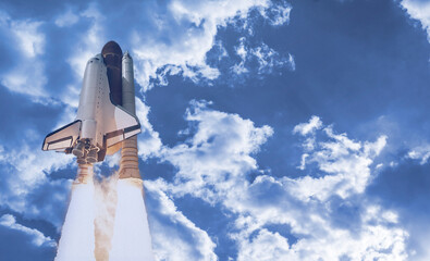 the spaceship rocket shuttle in the cloudy sky fly up high to the space elements of this image furnished by nasa