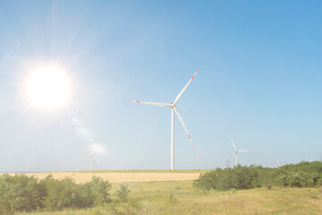 Fototapeta na wymiar global warming problem, wind turbine station windmill, power generator, pure energy