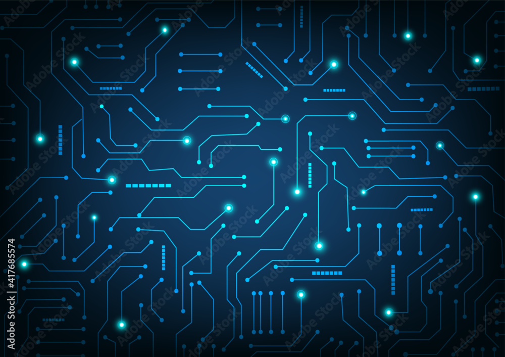 Fototapete geometric background and high tech circuit board connection system