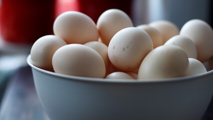 Jaja wiejskie w misce plastikowej szarej © Seance_Photo_Sylwia