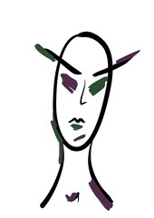 Drawn face of a woman on white background, illustration