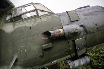 Fototapeta na wymiar Wrak starego samolotu stojący w zaroślach