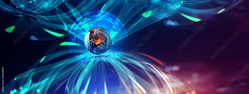 Poster AI brain. Big data processing. Future processor. Quantum CPU in nanotech computer network. 3d illustration of digital cyberspace