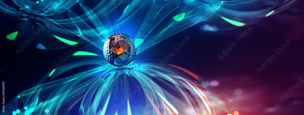 Aufkleber AI brain. Big data processing. Future processor. Quantum CPU in nanotech computer network. 3d illustration of digital cyberspace