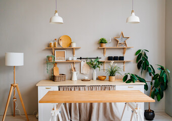 Scandinavian-style kitchen interior. minimalist and light interior.