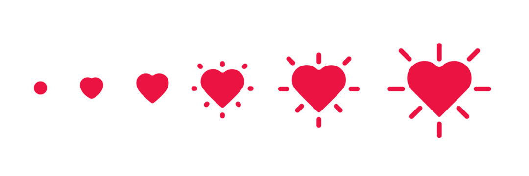 Heart Animation Kit. Romantic Style Set, Red Flashing Shapes Of Love. Confirmation Buttons Line, Vector Illustration