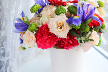 postcard mockup with roses, envelope and white blank for text 