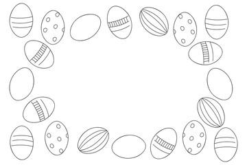 Easter background frame from egg contours on white vector illustration.