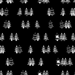 Vector black white pines trees seamless pattern